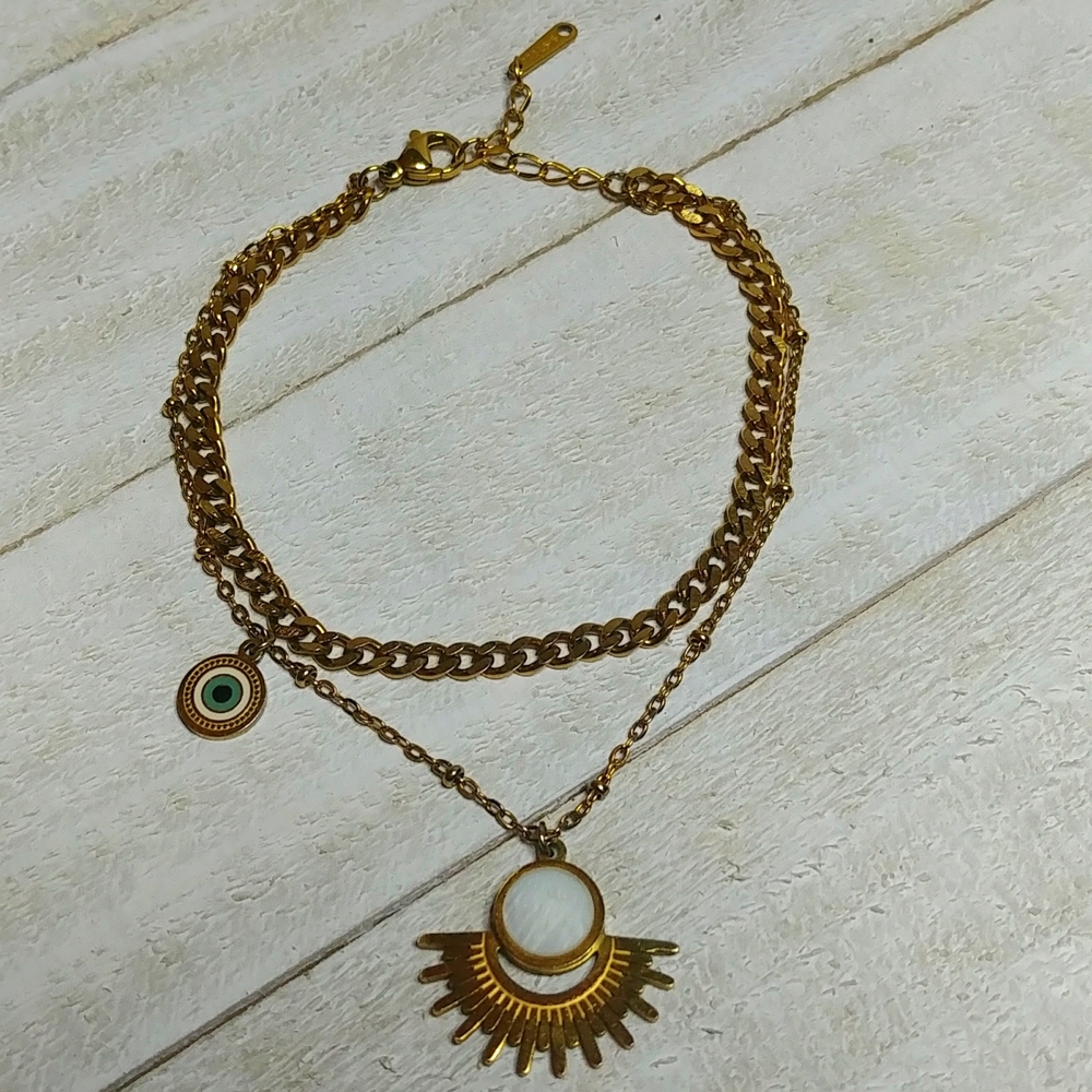 Evil Eye Bracelet Brass toned with Charms